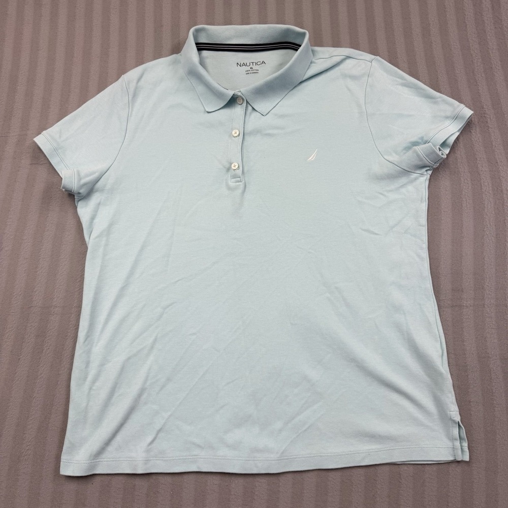 Nautica Womens Polo Shirt XL Teal Cotton Nautical Preppy